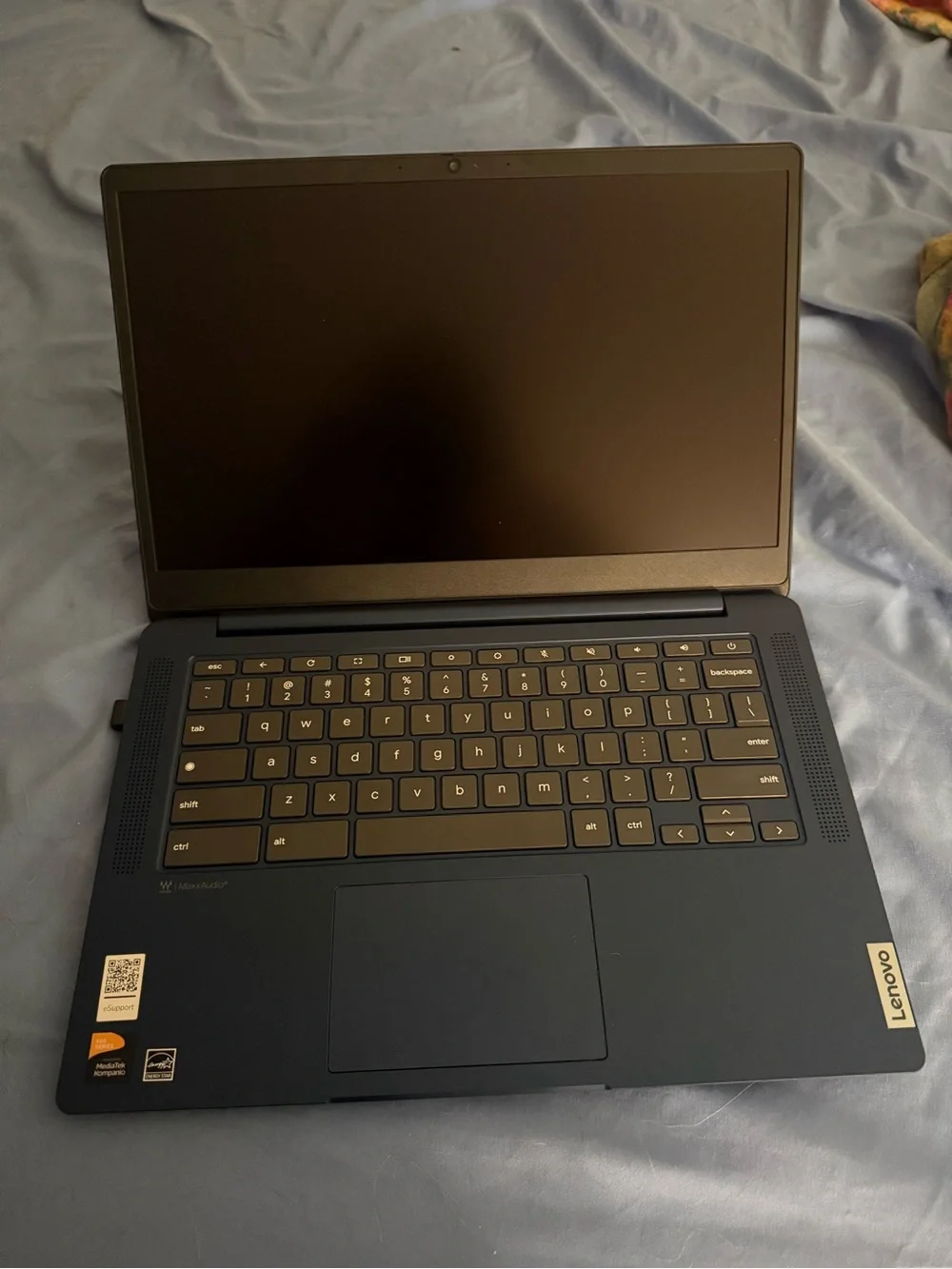 Lenovo Blue Chromebook Laptop with Chrome Logo